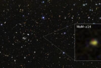 James Webb Space Telescope menemukan MoM-z14, galaksi tertua dan terjauh dikonfirmasi sampai saat ini. Foto: NASA/ESA/CSA/STScI