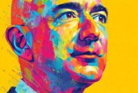 Image de pop art vive représentant un entrepreneur high-tech dans un style coloré et stylisé.
