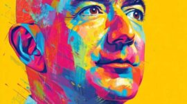 Image de pop art vive représentant un entrepreneur high-tech dans un style coloré et stylisé.